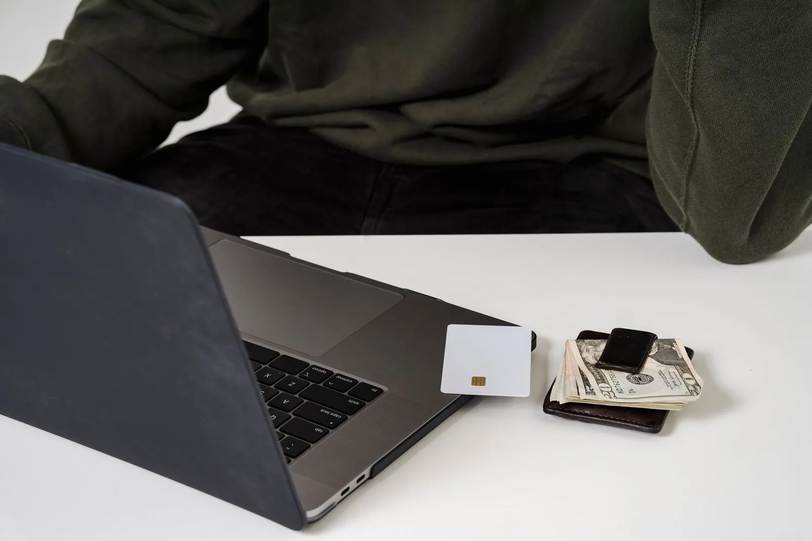 An online purchase made on a laptop with a payment card